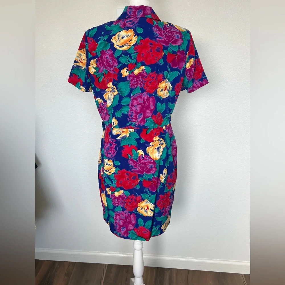 Vintage 90's Positive Attitude Women's Vibrant Floral Faux Wrap Dress Size 14P - Picture 11 of 11